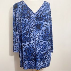 STUDIO 1940 v-neck ruched bust slinky print top‎ 3X